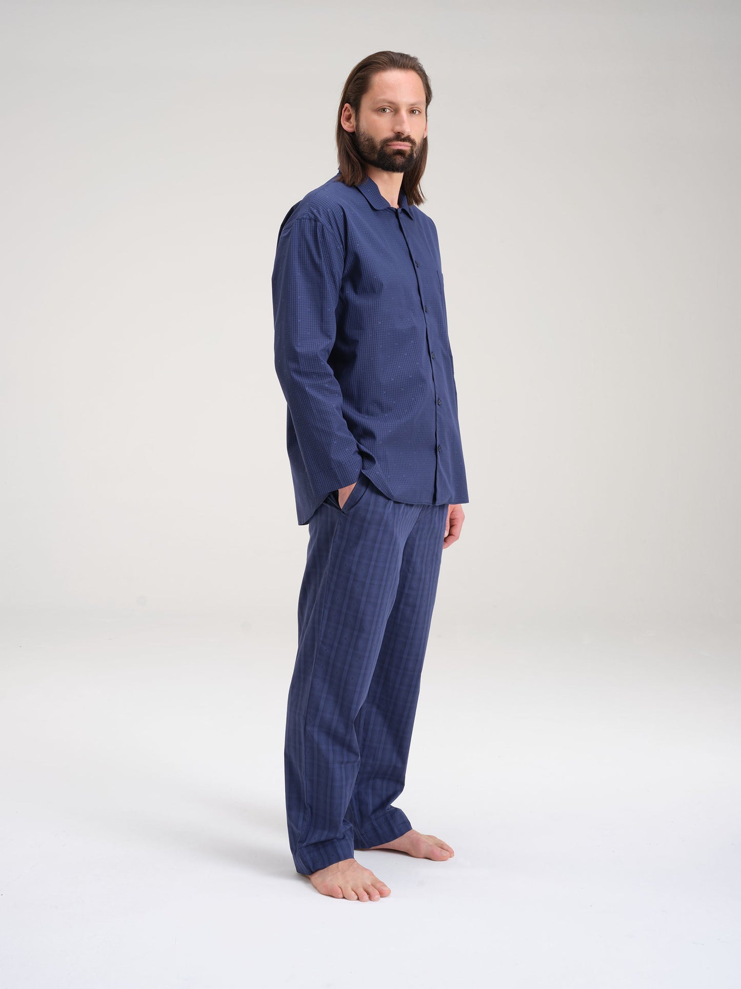 Pyjamahemd - midnight navy check
