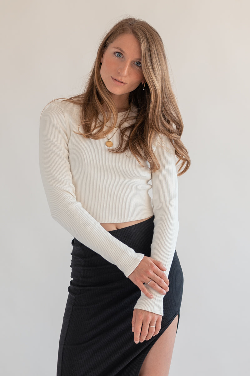 MARENIKA - Nachhaltiges Langarm Crop-Top aus Bio-Baumwolle - Weiß
