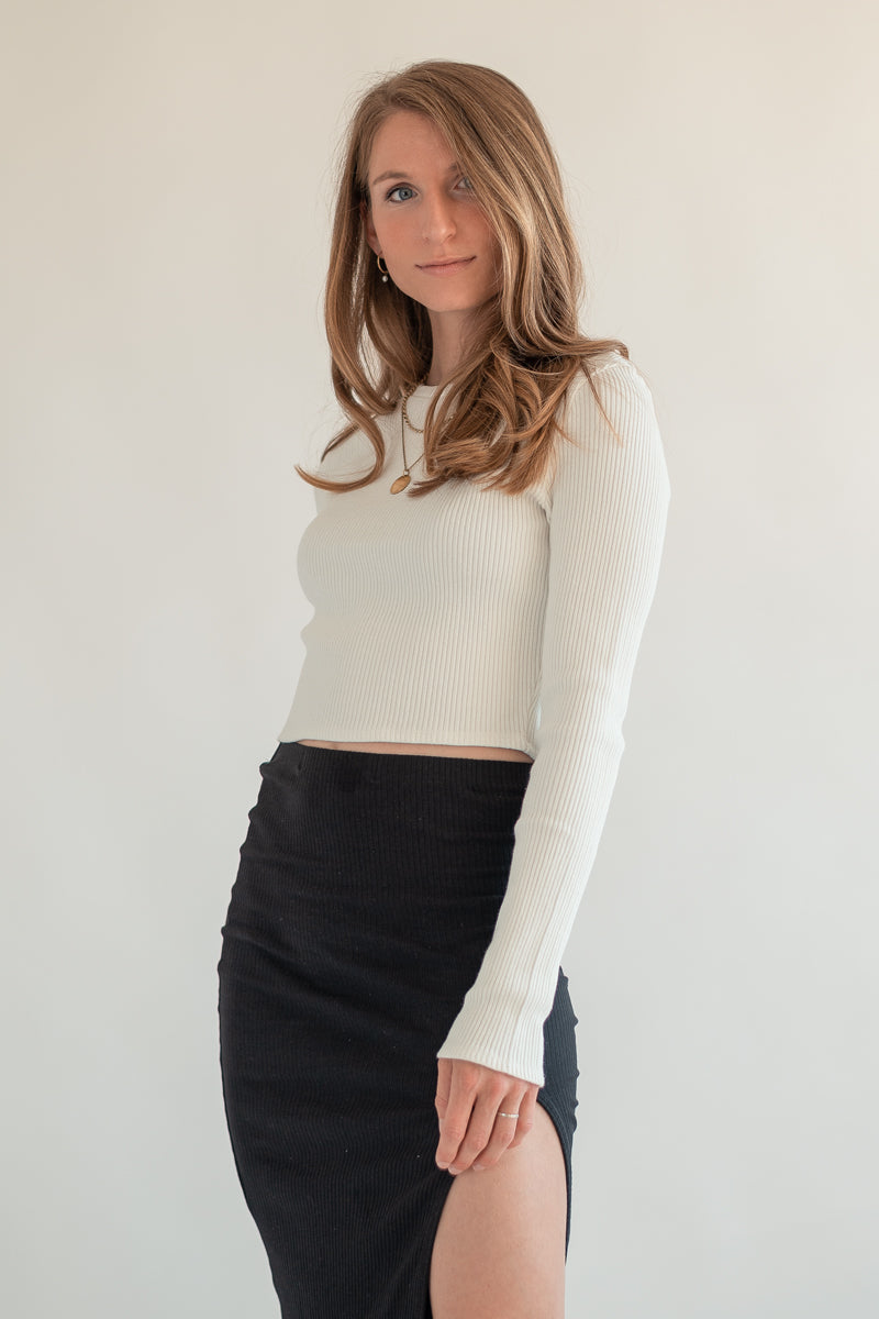 MARENIKA - Nachhaltiges Langarm Crop-Top aus Bio-Baumwolle - Weiß