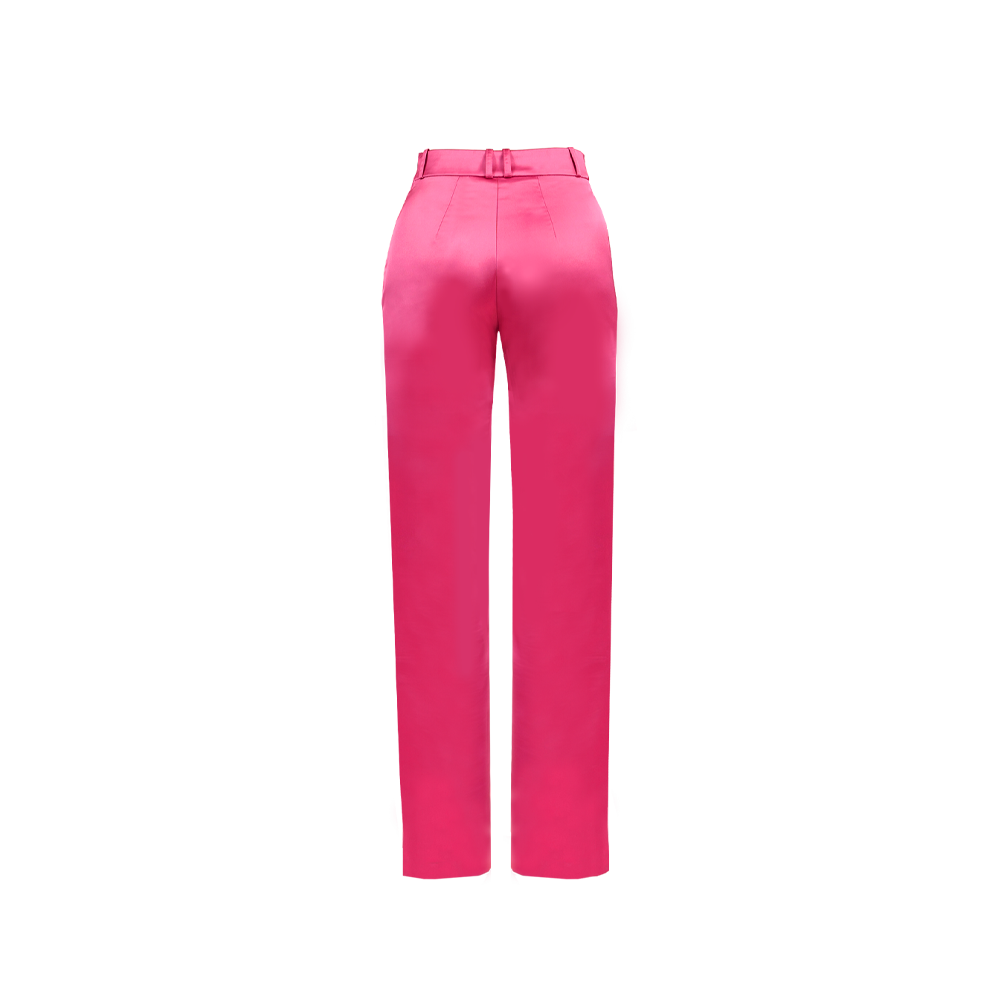 Fuchsiafarbene nachhaltige Stoffhosen von SUITITION, Fair Fashion, ethische Mode