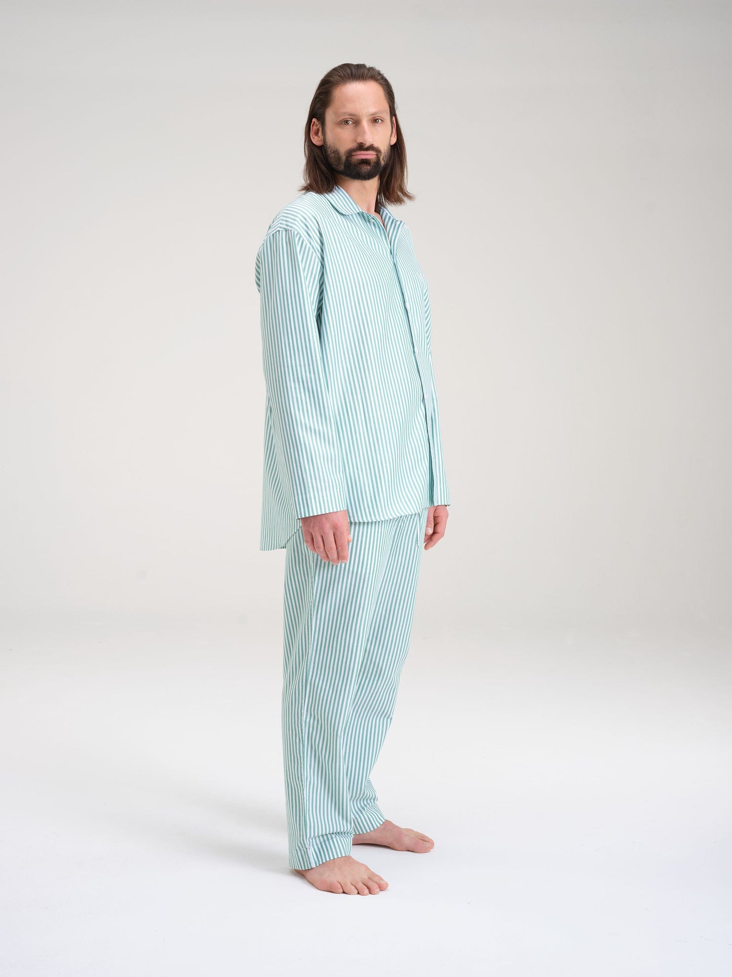 Pyjamahemd - gratitude green stripe