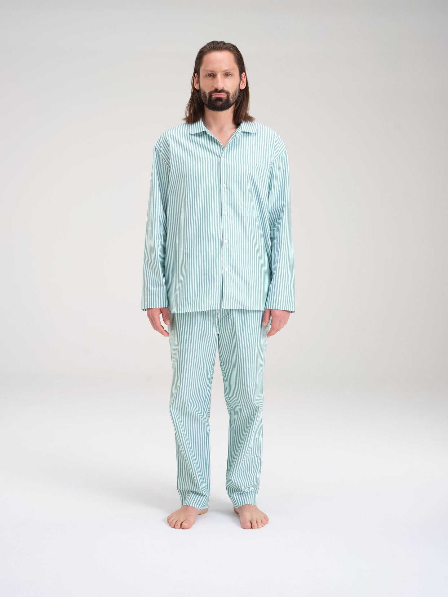 Pyjamahemd - gratitude green stripe